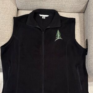 Black Fleece Vest with Embroidered Tree